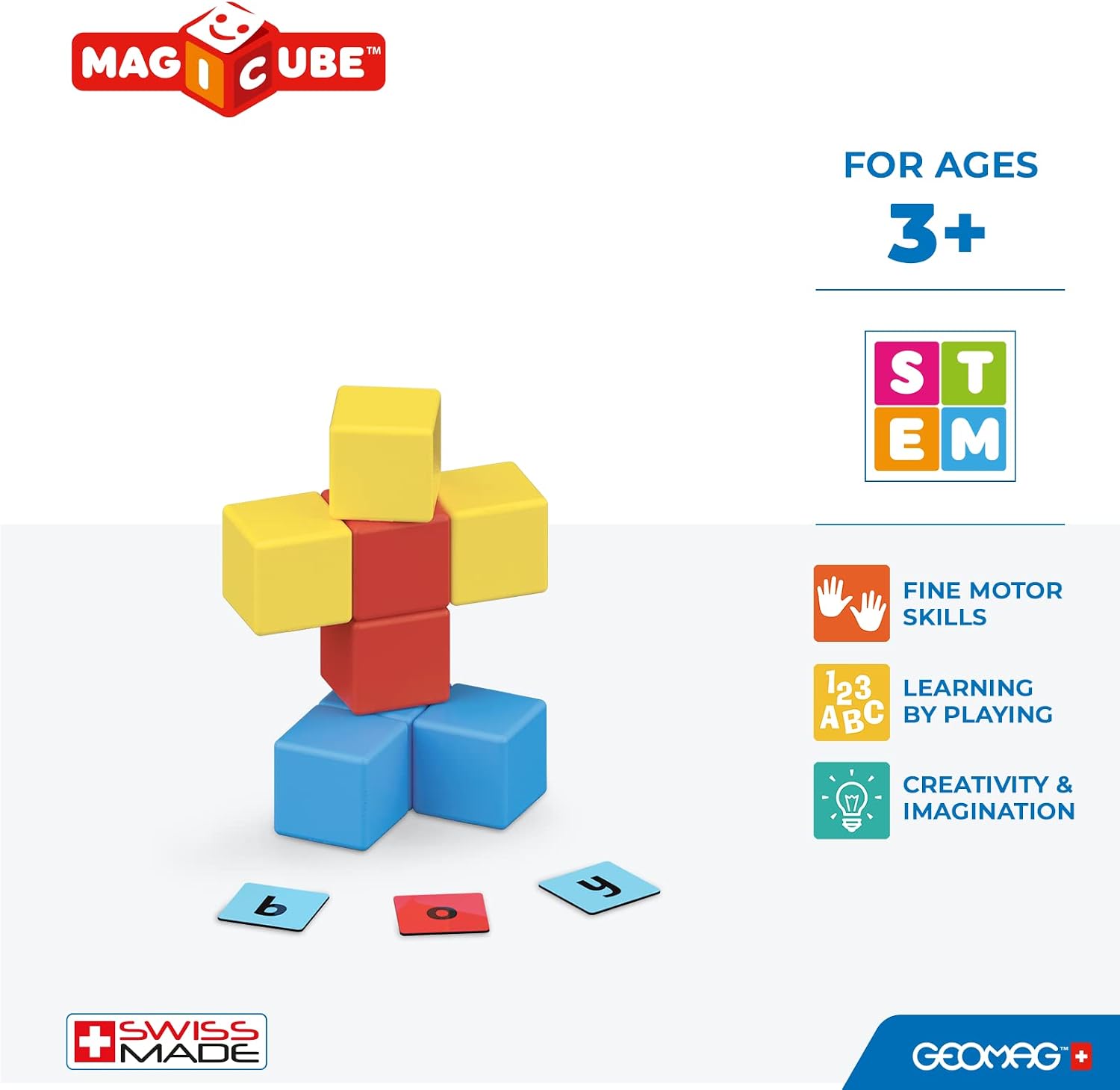 Geomag, Magicube Word Building Clips, Magnetic Games Suitable Children From 3 Years Old, Set to Learn English, 55-Pc Pack (258) - Image 5