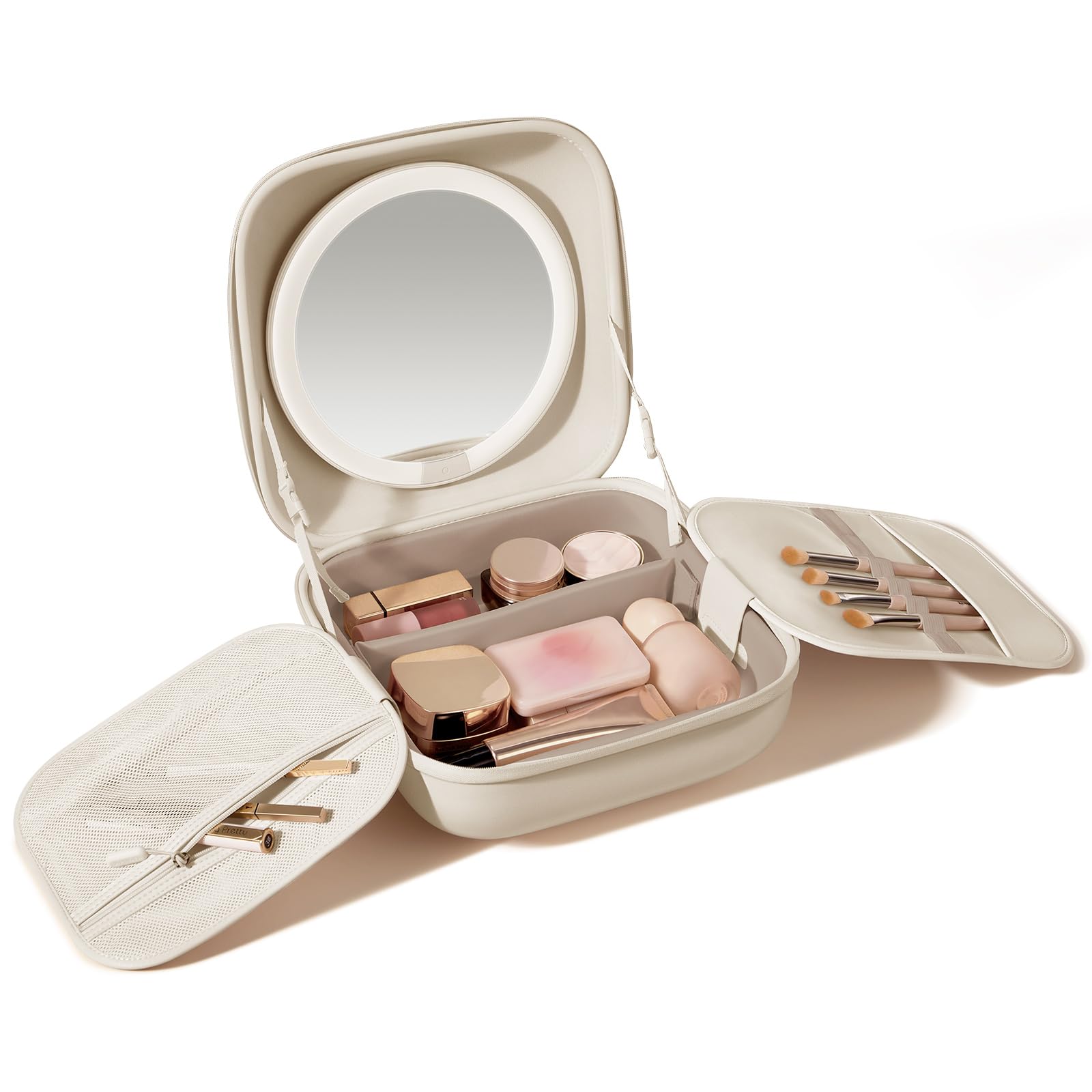 Photo 1 of AMIRO M3 Cube Makeup Bag with Lighted Mirror, Stepless Brightness & 3 Color Modes, MagSafe Magnetic Mirror, Portable Travel Organizer with 1100lux Lighting, 4.5L Storage, Waterproof, 10 inches, White