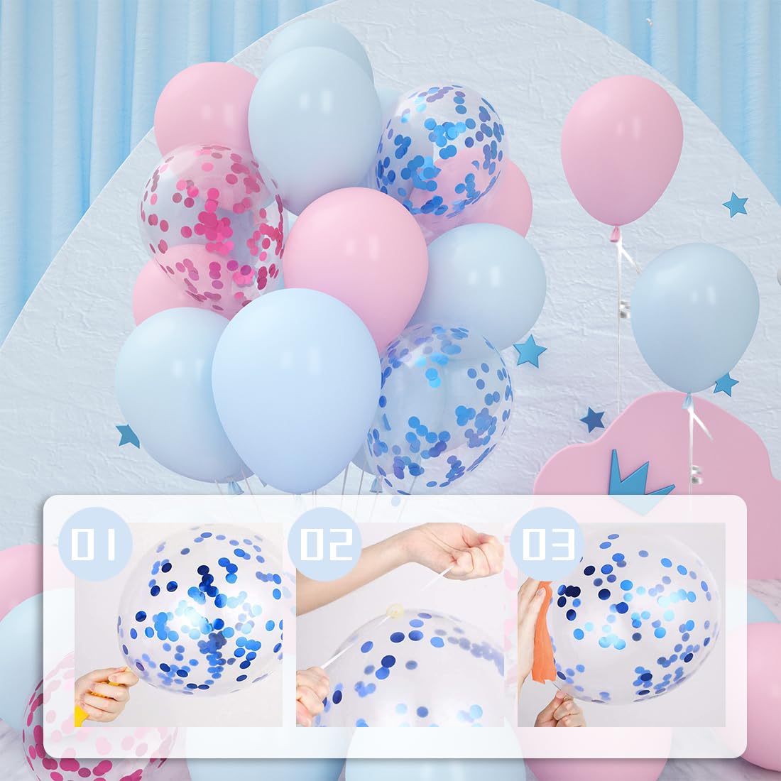 60 Palloncini Rosa E Blu Pastello - Palloncini Coriandoli Per Feste, Baby Shower, Compleanni - Foto 2