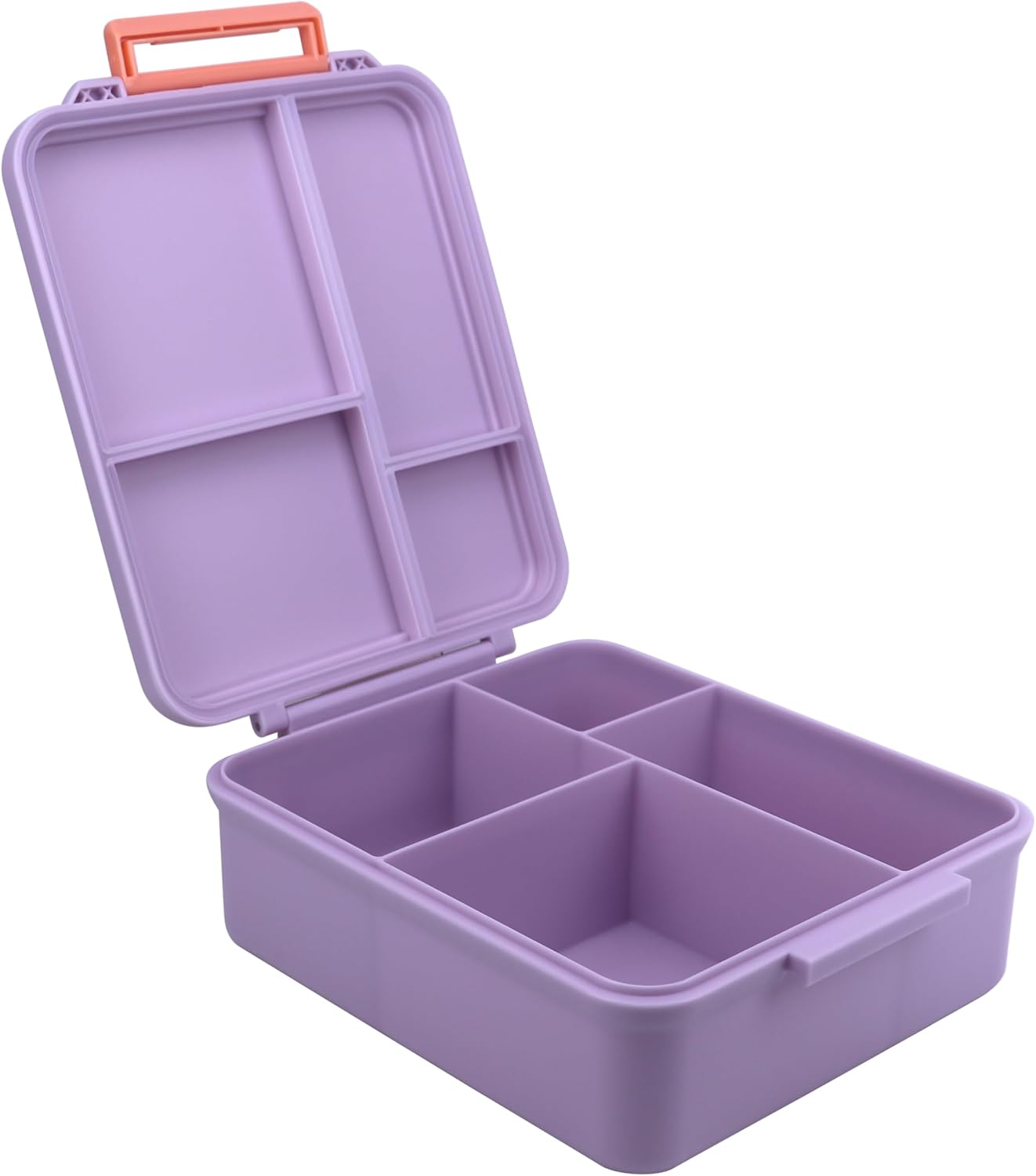 Bento Mega Lunch Box, carrying handle – 4 No-Mix Compartments | Microwave & Dishwasher Safe | for Adult, Preschool, School 1600ML, OZ (Purple Light ClevaMingoo Friend)