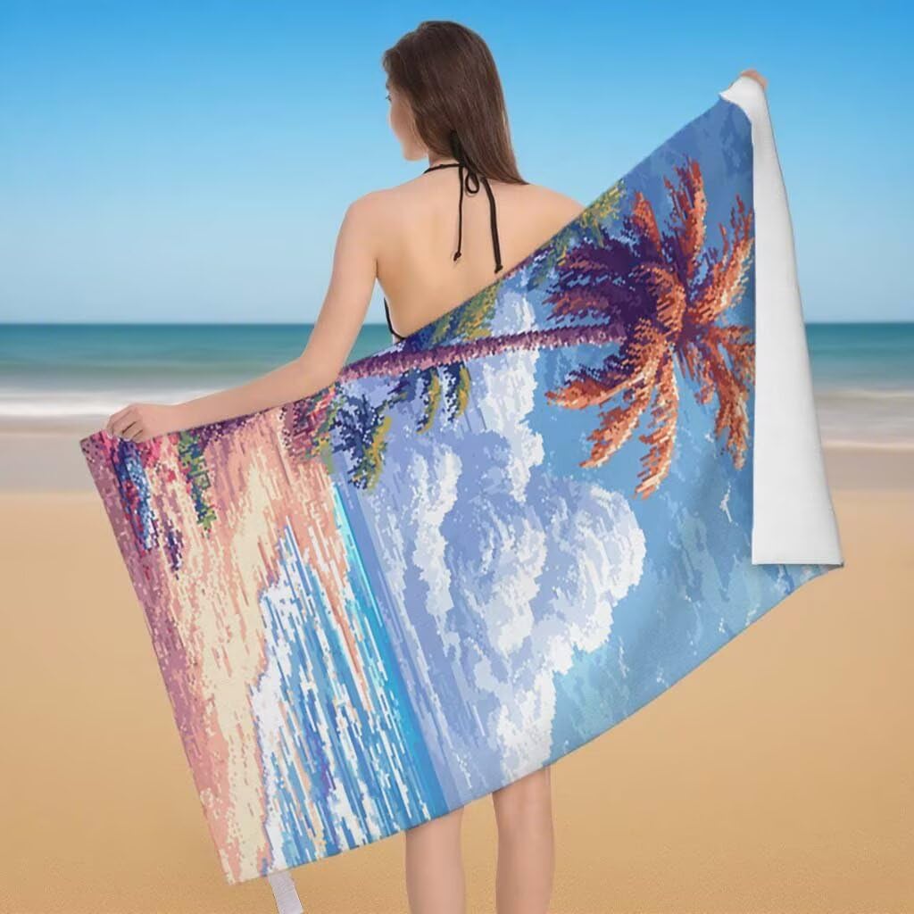 Toalla de Playa Grande 220x100cm/35x70cm, Juego de 2 Toalla Microfibra XXL de Antiarena, Toallas Playa Suave Ligera, Absorbente Secado Rápido, Beach Towel Viaje, Regalo Mujer Hombre (Paisaje) G-16