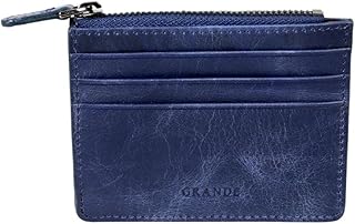 grande 3603 Genuine Leather Card Holder For Women and Men Slim Minimalist Small Zipper Wallet (RUSTIC BLUE)