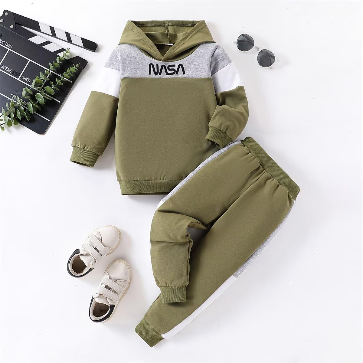 OLMRJKD 2-6T Toddler Baby Boy Clothes Long Sleeve Hooded Pullover Colorblock Sweatshirt + Pants 2pcs Fall Winter Outfit Set(5-6T)