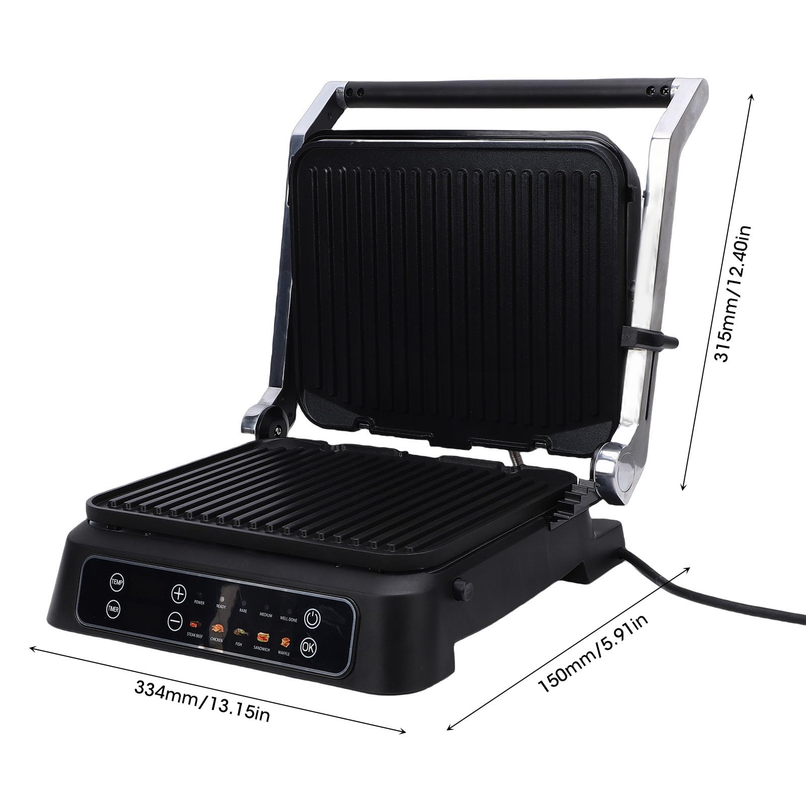 Socobeta Panini Press Grill Potente Sandwichera Eléctrica Antiadherente de 2000 W para Cocinar en Casa Comidas Familiares (Enchufe europeo)