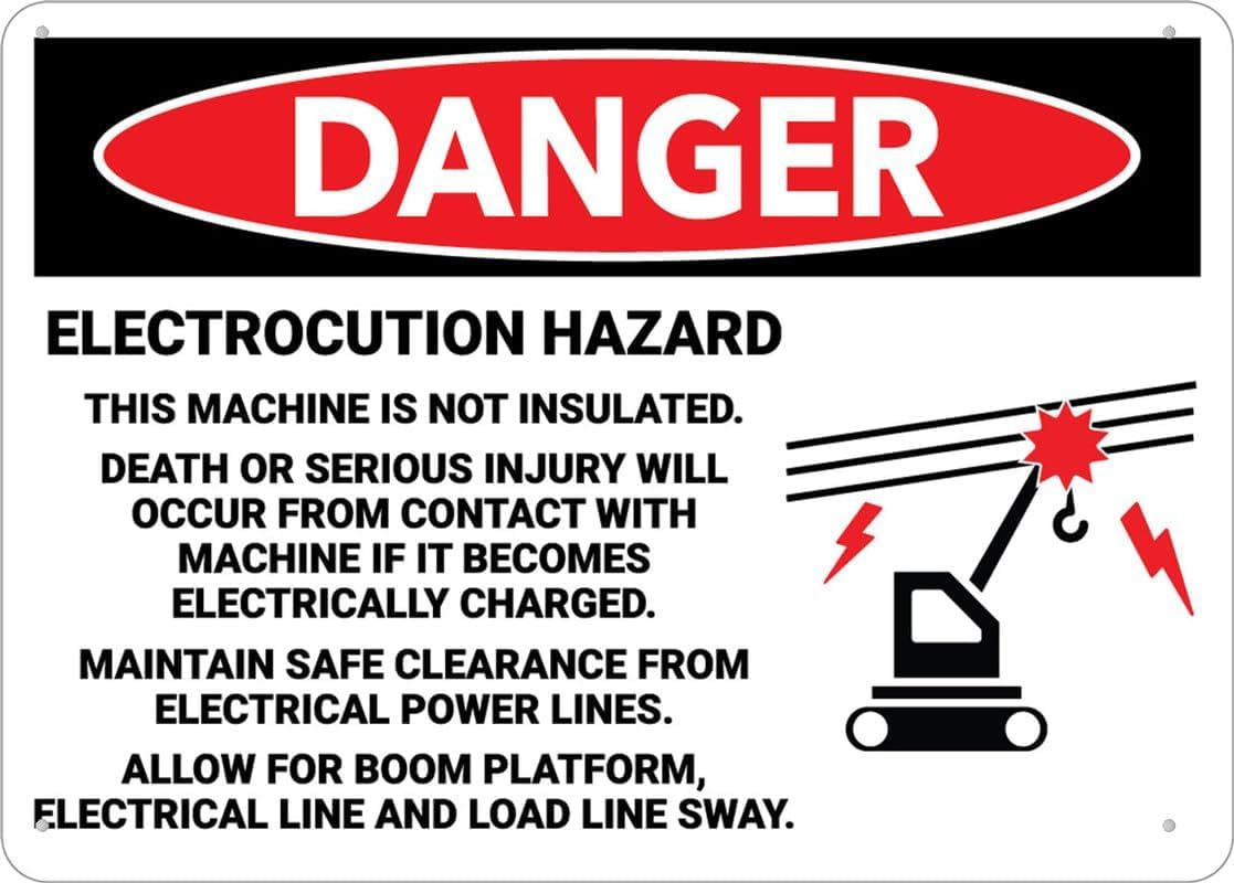 Danger Electrocution Hazard Machine Not Insulated Rust Free Aluminum Sign - Pre-Drilled Holes Decor for Business, Workplace, Home Garage - 12x16 Inch​