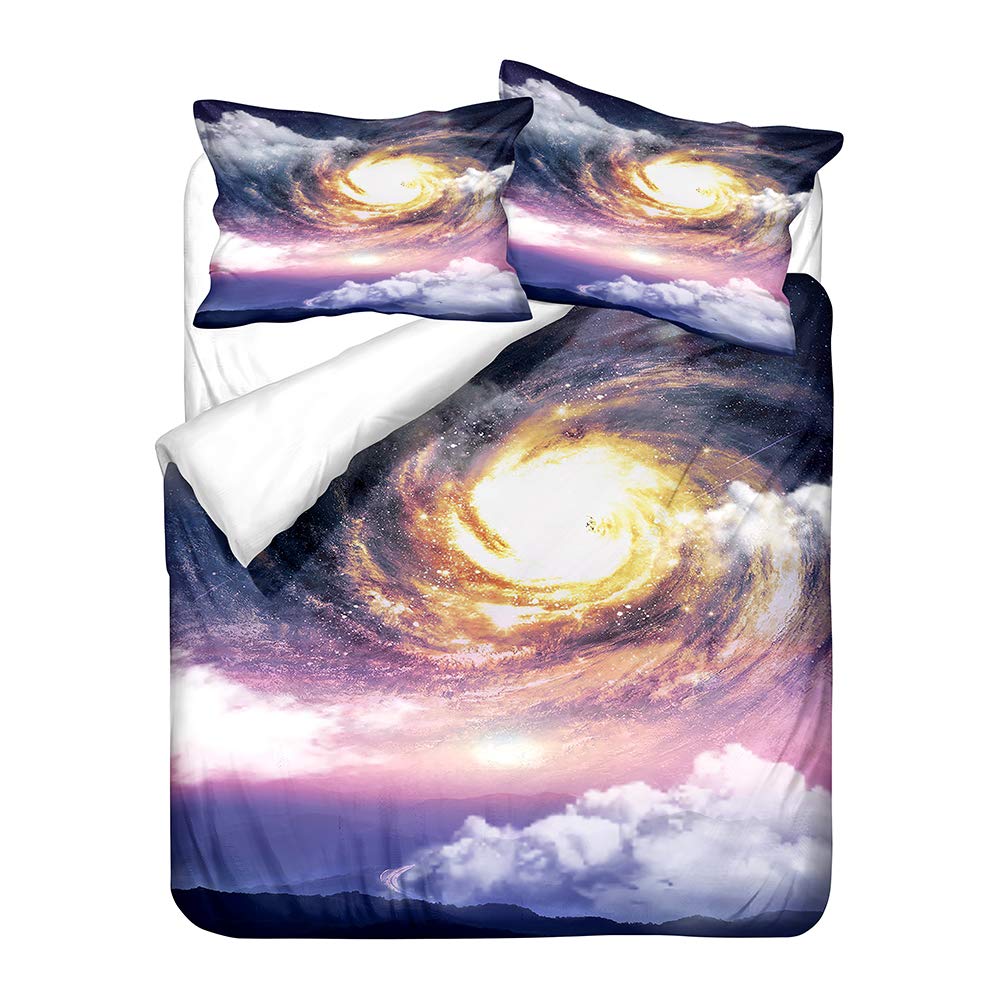Housse de couette 200x200 3D nuage vortex céleste en microfibre avec 2 taies d'oreiller
