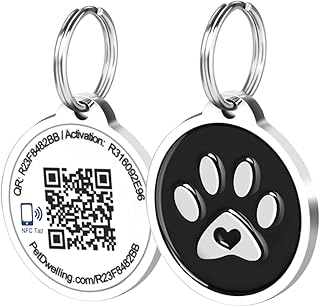 Pet Dwelling Smart QR + NFC Pet ID Tags for Dogs – Durable & Waterproof – Smart Pet Tags with AI-Powered Instant Scan Alerts & Free Online Profile (Black Paw)