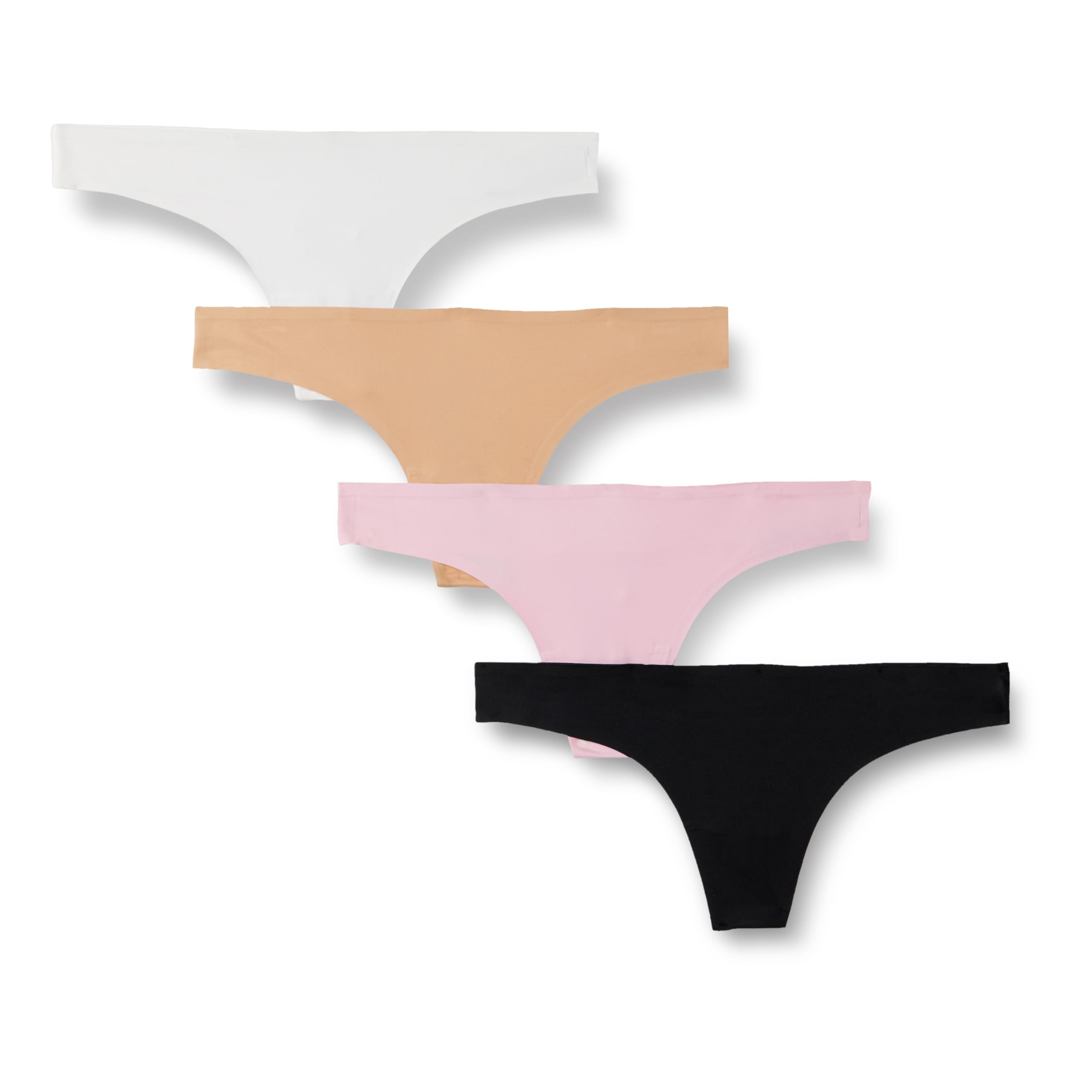 Amazon Essentials Damen Nahtlose Atmungsaktive Unterwäsche Für Damen Tanga, Gebondeter Stretch, 4er-Pack, Hellrosa/Kamelbraun/Schwarz/Weiß, 40