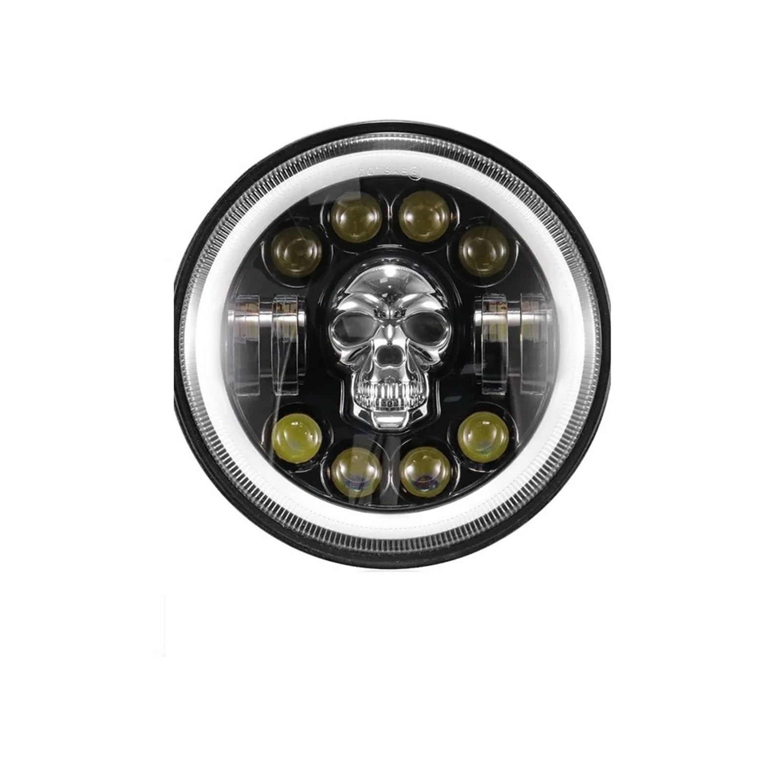 Phare moto Pour Cafe Racer Cruisers Chopper 7 Pouces Rond Crâne Phare DRL Moto Phare Scooter Tout-terrain