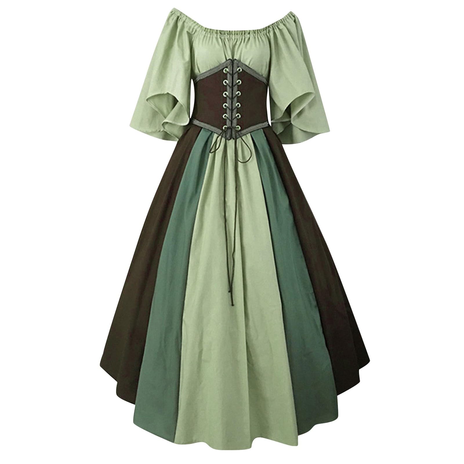 Womens Renaissance Costume Vintage Elegant Lace up Halloween Gown Princess Dress with Corset Medieval Evening Party Prom Cocktail Swing Victorian Dresses for Ladies