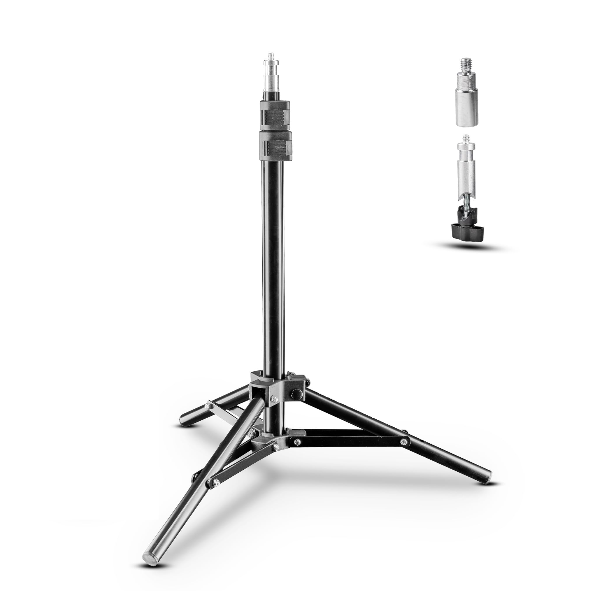 Walimex WT-802 Lampenstativ 108 cm, höhenverstellbares Lichtstativ belastbar bis 2,5 kg, Studiostativ mit 5/8 Zoll Spigot, Blitzstativ mit 1/4 und 3/8 Zoll Gewinde