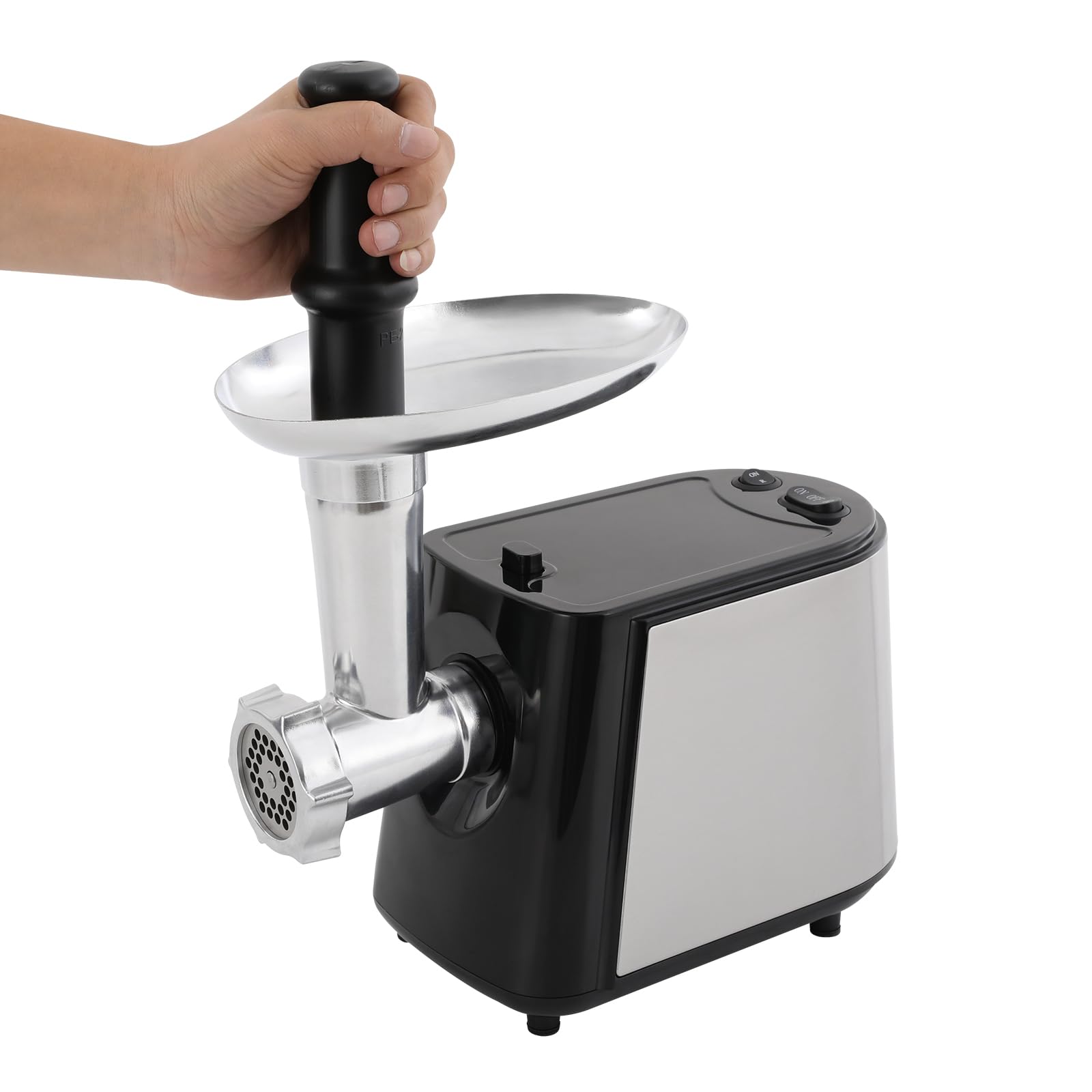 Picadora de carne eléctrica 350 W, 800 W, máx. 3 en 1, picadora de carne eléctrica con 3 espirales de acero inoxidable, con interruptor inverso equipado para picar carne de vino, carne de vacuno