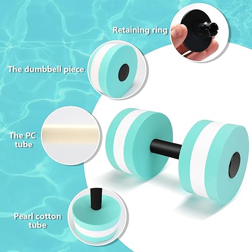 Miniatura 5 de Mancuernas acuáticas, 2 mancuernas de espuma para ejercicio aeróbico de agua, resistencia a la piscina, mancuernas desmontables para agua, fitness,