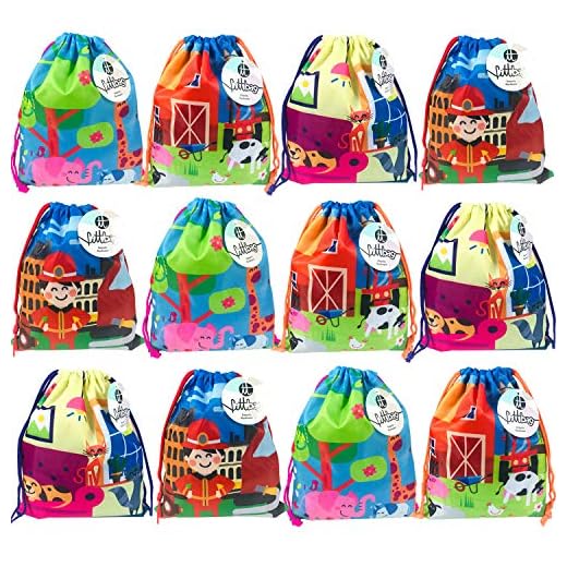 Pack 12 Bolsas de Cuerdas Infantil Saco pequeño de Cuerdas Bolsas Regalo Cumpleaños Fiesta Deporte Gimnasio Backpack para Niños Niñas 26cm