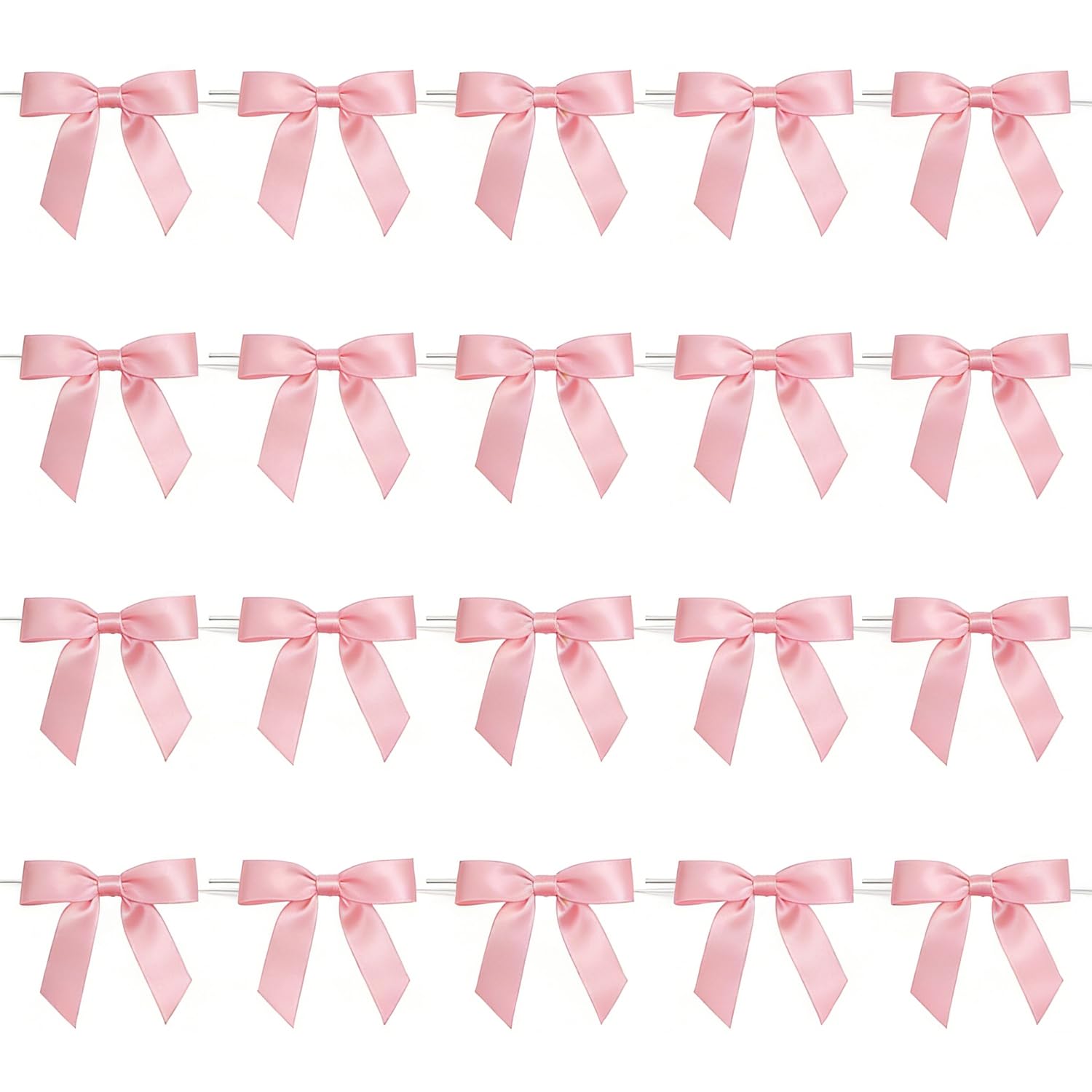 TIHNY 20 PCS Pink Satin Ribbon Bows with Twist Tie, Small Decorative Gift Bows for Wrapping, Treat Bags, Crafts, Baby Shower, Wedding, Birthday, and Party Decorations