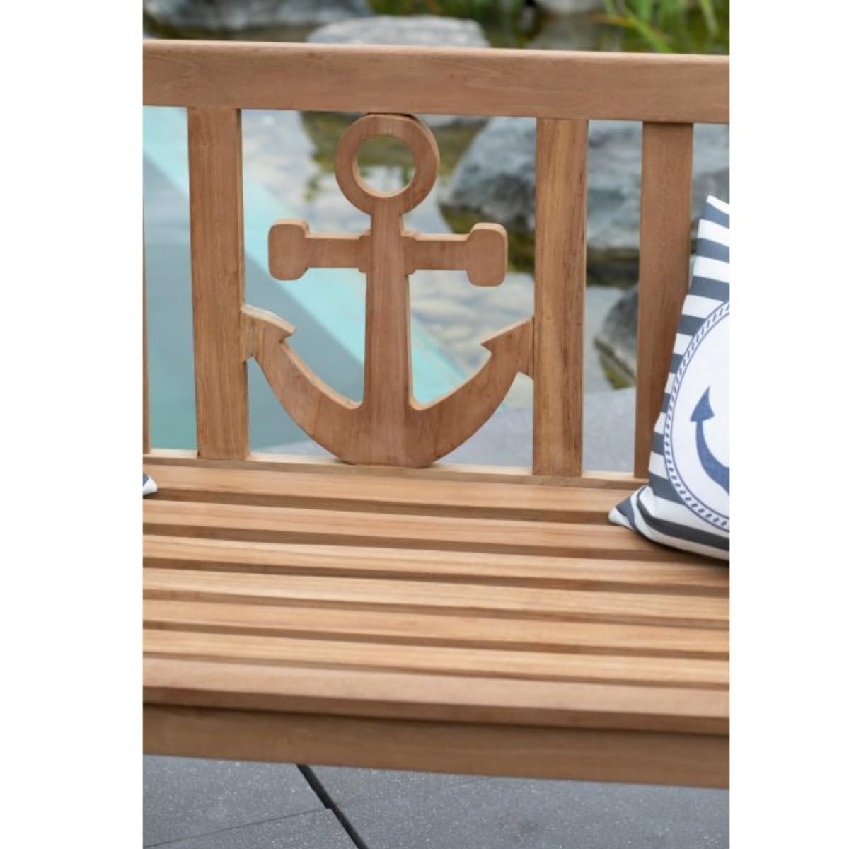 Goldene Hochzeit Bank mit Gravur-Schild zB Herzen (Namen), Gartenbank Anker 120cm Teakholz, Edelstahlschild personalisiert Geschenk-Idee 50. Hochzeitstag