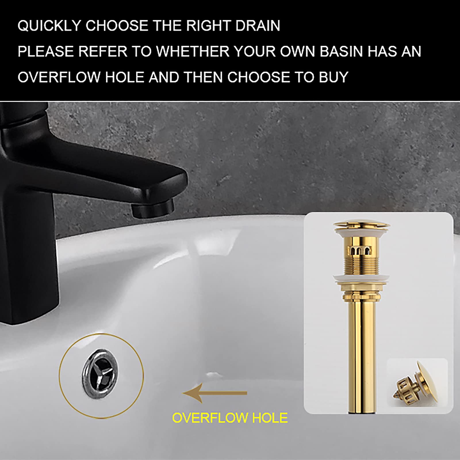 Bonde de Lavabo Pop-up avec Trop-Plein Laiton Clic-clac Bonde de Vidage Lavabo avec Panier Filtre Bonde D'écoulement pour Evier ou Lavabo Ecoulement de Lavabo, Titane Or