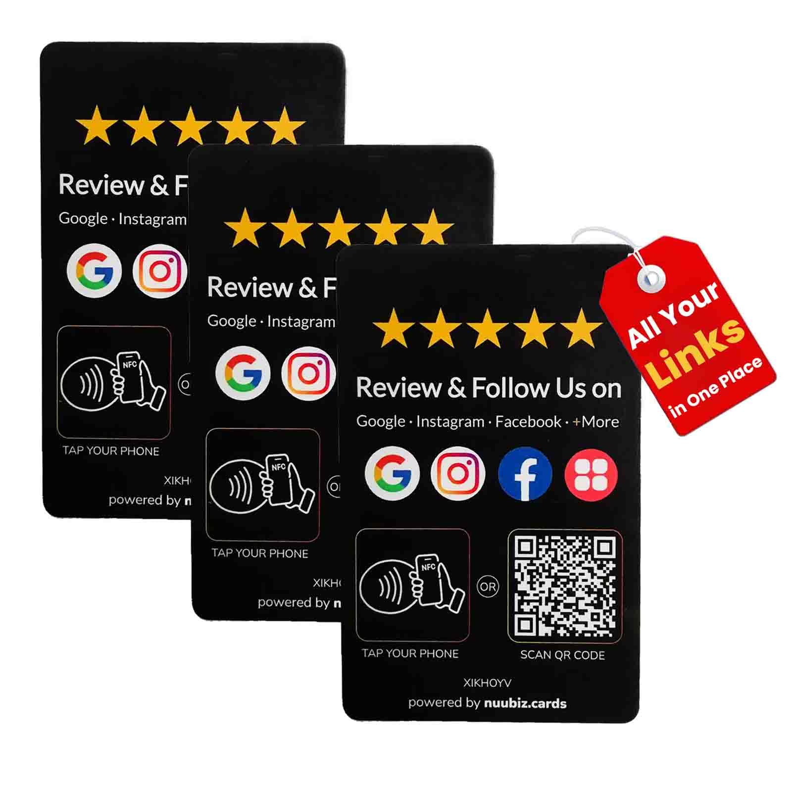 Review Tap Card for Google with Social Media Sign – Multi-Link NFC & QR Code to Review & Follow on Instagram, Facebook & More – Reusable, No App, No Fees, Works with All Smartphones (black multilink