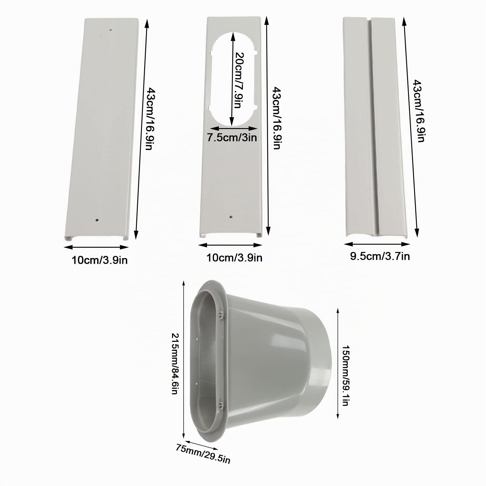 YWBL-WH Kit Finestra per Condizionatore Portatile, Universale per Tubo 150mm, PVC Durevole, Regolabile 43-140cm, per Porta Scorrevole