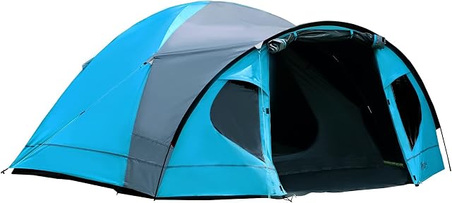 Portal 3-4 Man Tent with Porch, Camping Tent for 3 to 4 Persons with Sewn-in Groundsheet, 4000mm Waterproof Family Tent with Bedroom, Lightweight Dome Tent for Outdoor Garden Backpacking Hiking