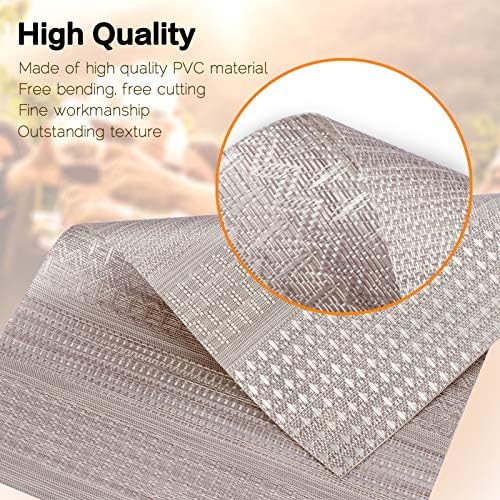 WWW Placemats Set of 6, Washable Table Placemats, PVC Heat Resistant Dinner Table Placemat Washable Table Place Mats for Kitchen for Home Kitchen Hotel Wedding Party Grey 6 PCS