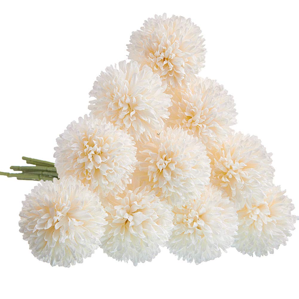 CQURE Artificial Flowers, Fake Flowers Silk Plastic Artificial Hydrangea 10 Heads Bridal Wedding Bouquet for Home Garden Party Wedding Decoration 10Pcs (White)