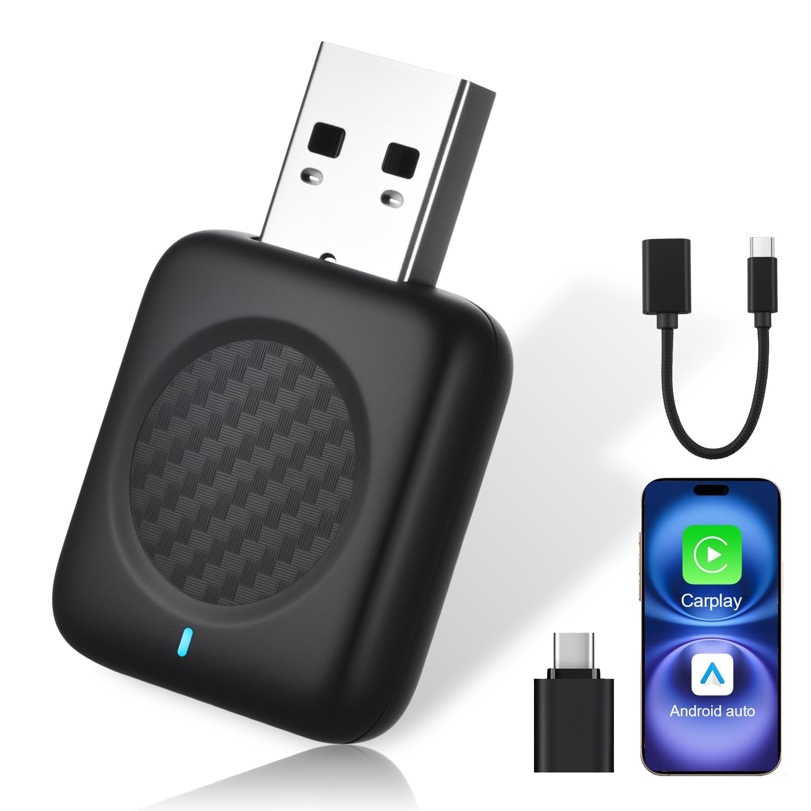 Bezprzewodowy adapter samochodowy CarPlay i Android – bezprzewodowy adapter USB do pojazdów z przewodowym CarPlay/Android Auto, Plug and Play, kompatybilny z systemami iOS od 10 i Android od 11