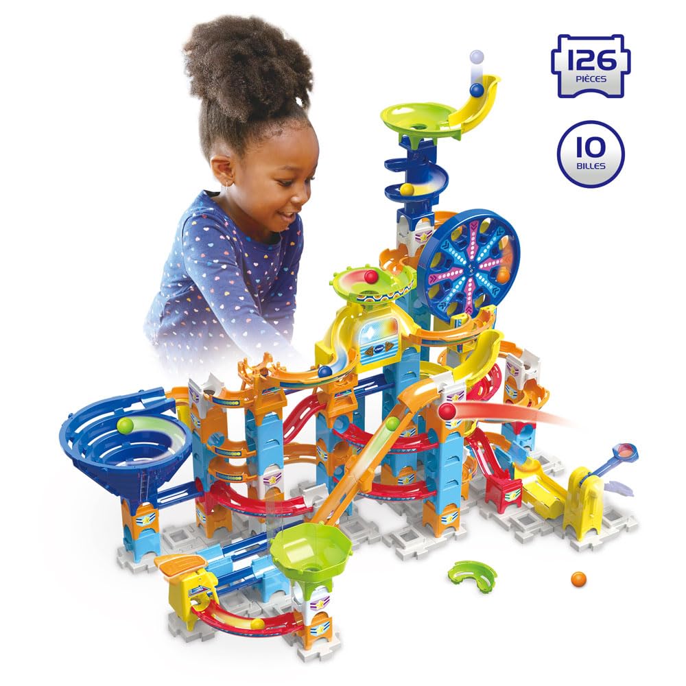 VTech - Marble Rush Ultimate Set Electronic XL200E - Circuit à Billes Géant à Construire, 127 Pièces et 10 Billes - Jeu de Construction Électronique - Cadeau Enfant Dès 4 Ans - Contenu en Français