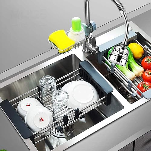 Miniatura 3 de Escurridor de platos extensible sobre el fregadero, escurridor de platos de aluminio, escurridor de platos, soporte para platos en el fregadero