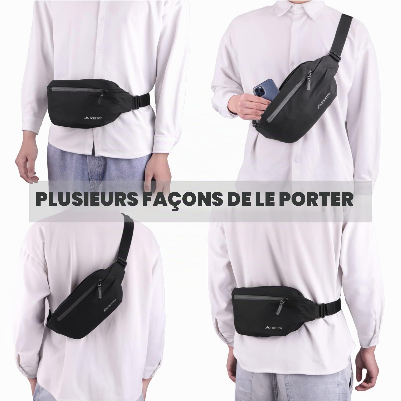 Sac Banane Femme Homme Sacoche Banane avec Multi-Poches Unisexe Ville Confortable Etanche Réglable Ceinture pour Sport Cyclisme Gym Balade Voyage Randonnée Activités de Plein Air