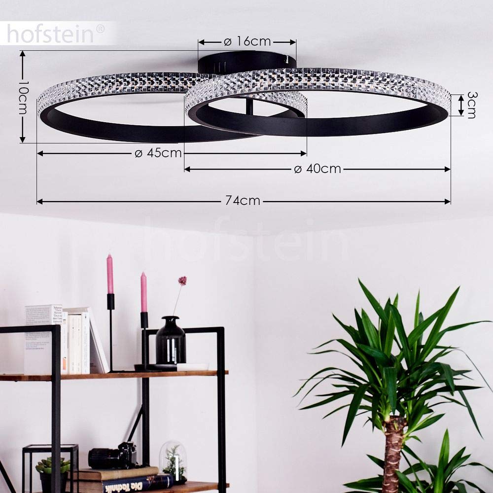 HOFSTEIN LED Deckenleuchte Melosa, moderne runde Deckenlampe aus Metall in Schwarz/Weiß, dimmbar über Lichtschalter, 13 Watt, Ø Ringe 45cm/40cm, Höhe 10cm, 1720 Lumen, 3000 Kelvin, Wohnzimmer, Küche
