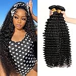 Katspon 12A Human Hair Bundles Deep Wave 100% Unprocessed Brazilian Virgin Hair 4 Bundles Deep Curly Human Hair Extensions Quick Weave Human Hair (4 Bundlles Natural black, 16 18 20 22 Inch)