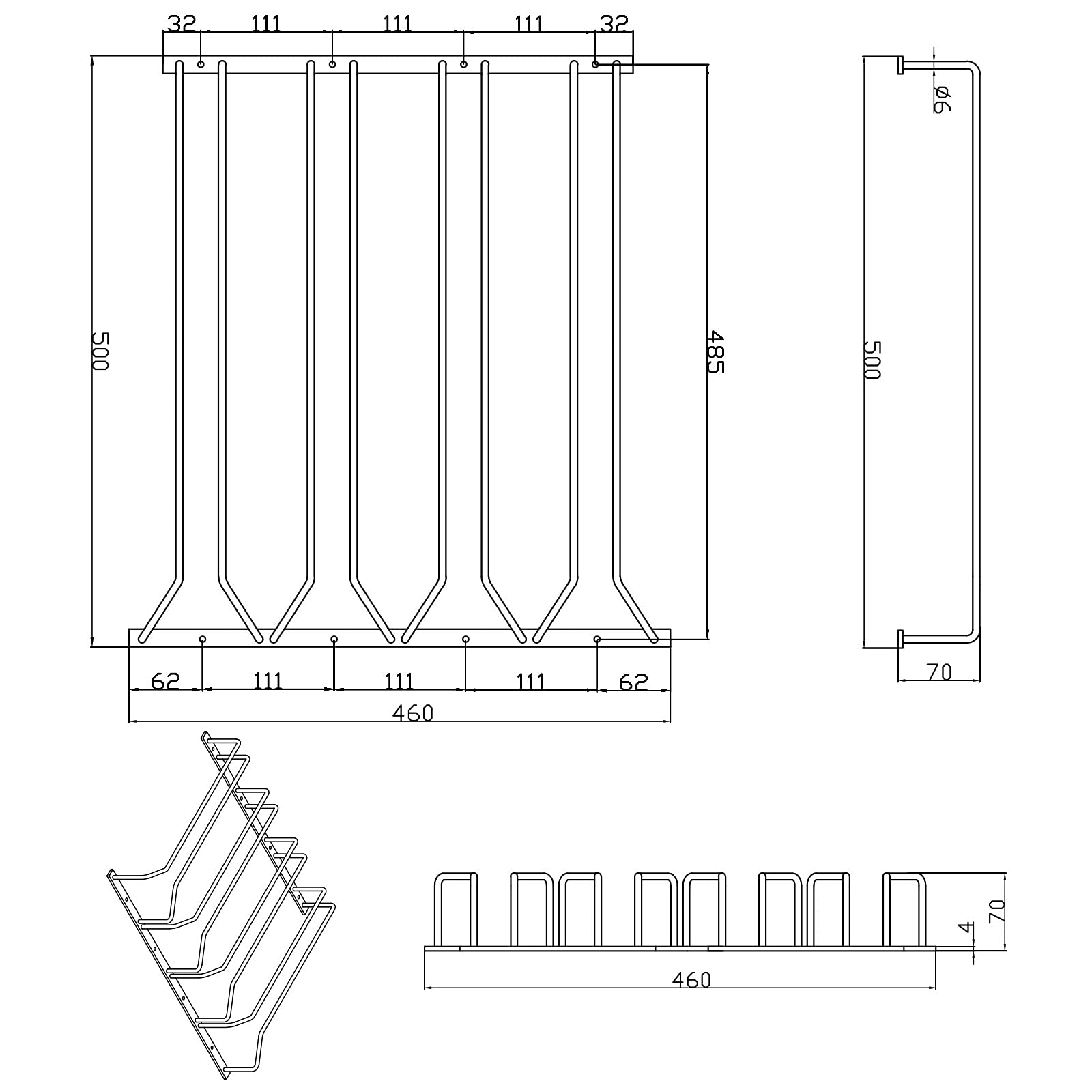 Porte-verre pour 4 rangées de verres 460 x 500 x 70 mm Chrome poli Support pour Verres à vin Verres à Champagne Verres à Bière Support pour verres à vin par SOTECH