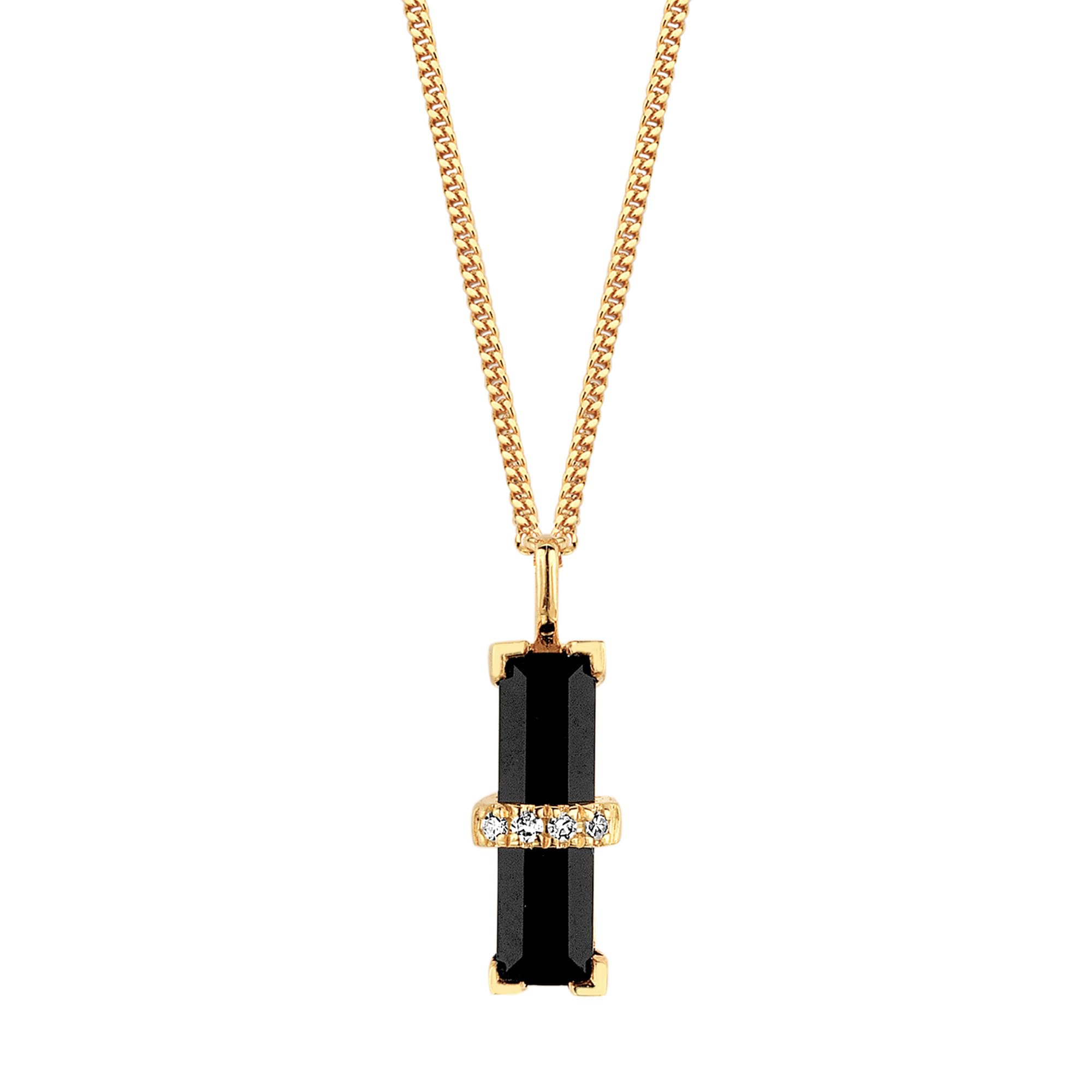 DPT ANTWERP Dark Secret Necklace | Black Onyx Rectangle 1 Pc, Natural White Diamond 4 pc | 18-Carat Yellow Gold Vermeil | 925 Sterling Silver | 11.00