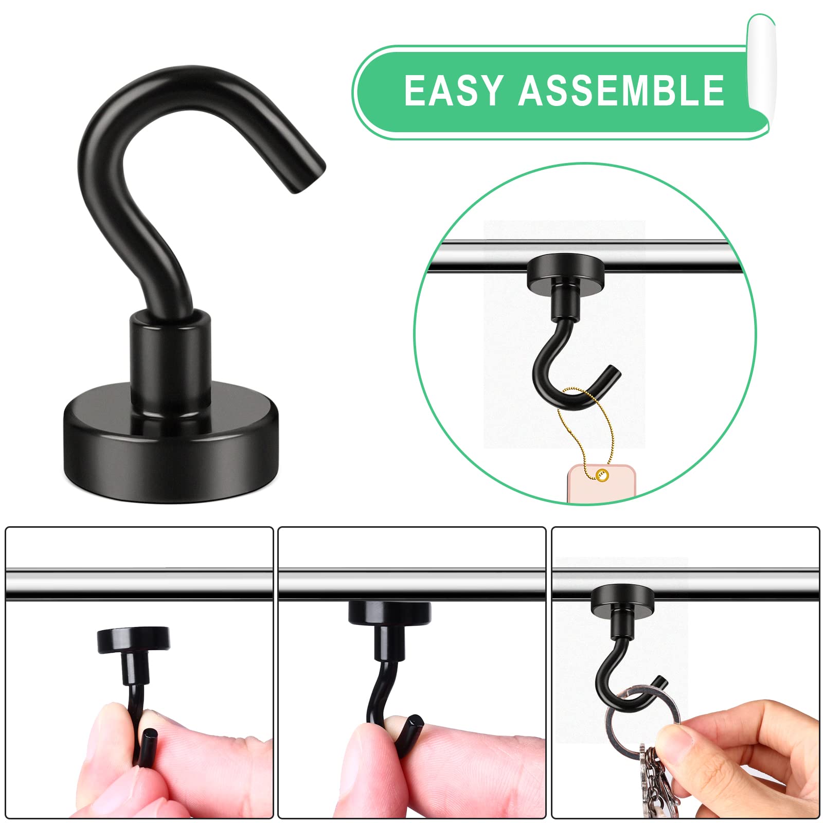 MIKEDE Black Neodymium Magnetic Hooks, 12 Pack, 22Lbs Heavy Duty, Refrigerator, Living Room, Workshop, Iron/Steel Surfaces — Amazon image 5
