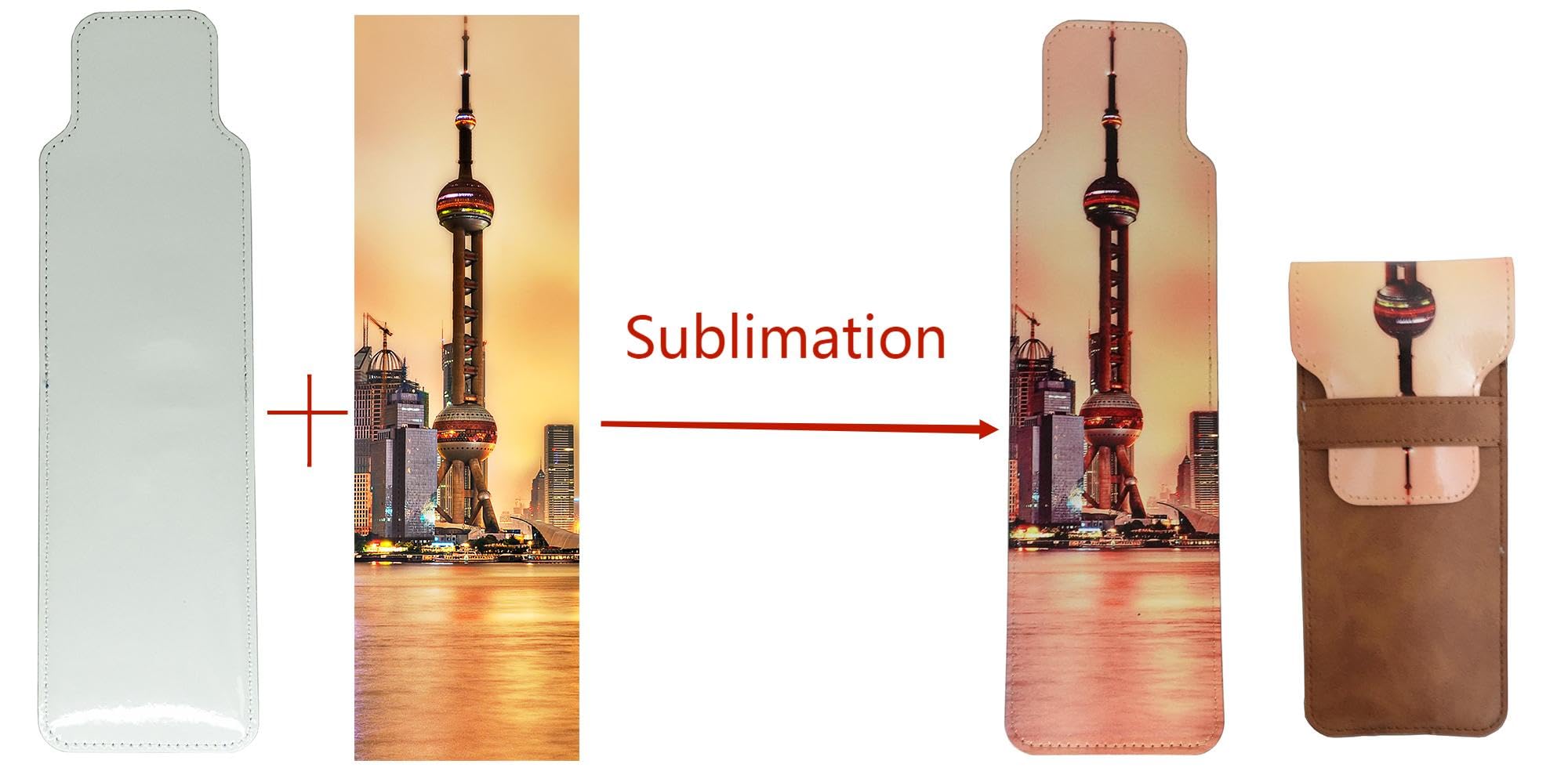 Yongkang Sublimation Pen Bag Pen Sleeve 3 Pieces (Blank Leather + Colored Leather) Capacity of 1-5 pens DIY Process (Brown)