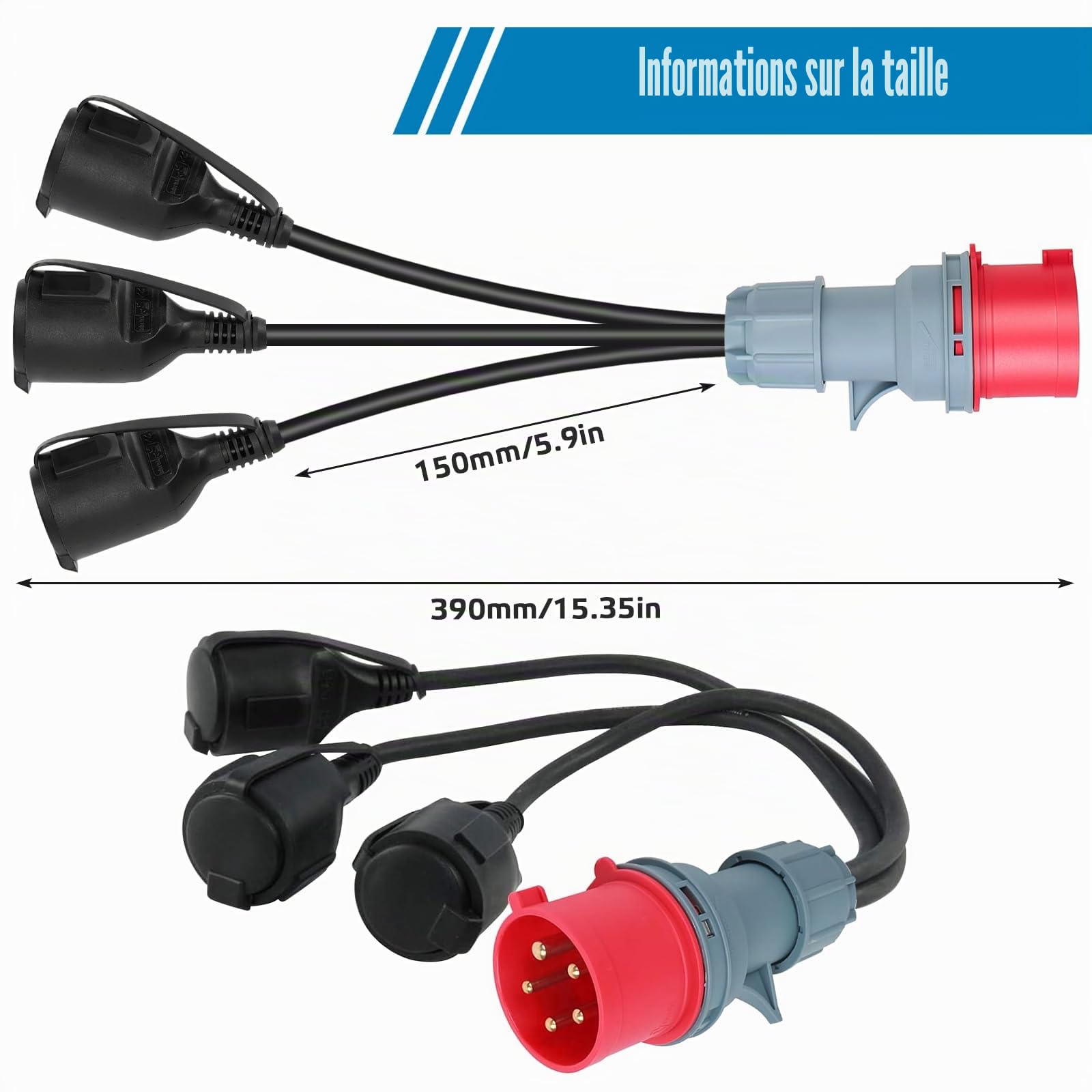 Adaptateur Camping Prise CEE Camping Car Monophasé vers Triphasée 16A Coupleur 230V