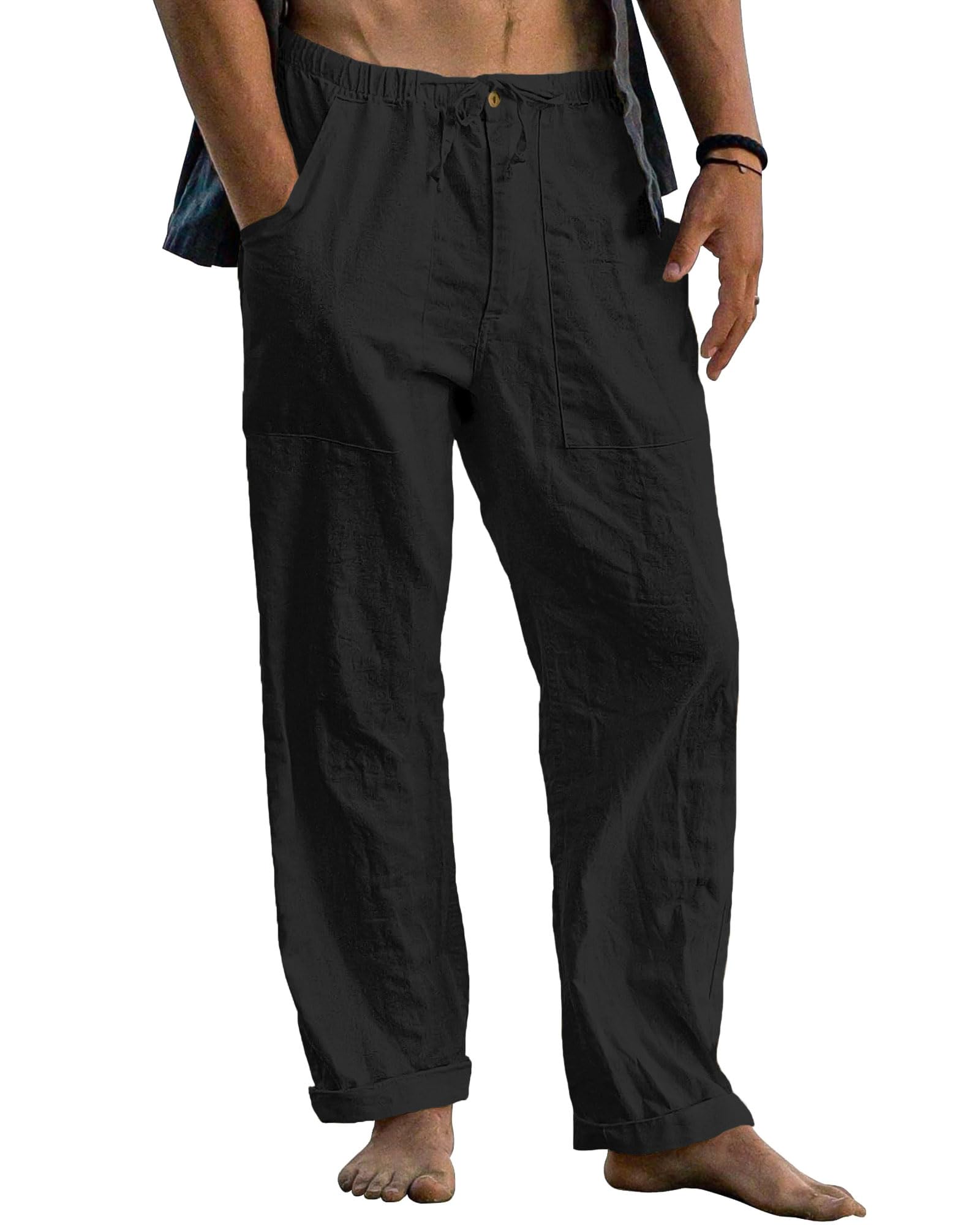 Cegerne Pantaloni in Lino Uomo Lunghi Leggeri, Pantaloni Estivi Casual con Vita Elastica e Coulisse, per Spiaggia Vacanze Medievale Vintage e Uso Quotidiano