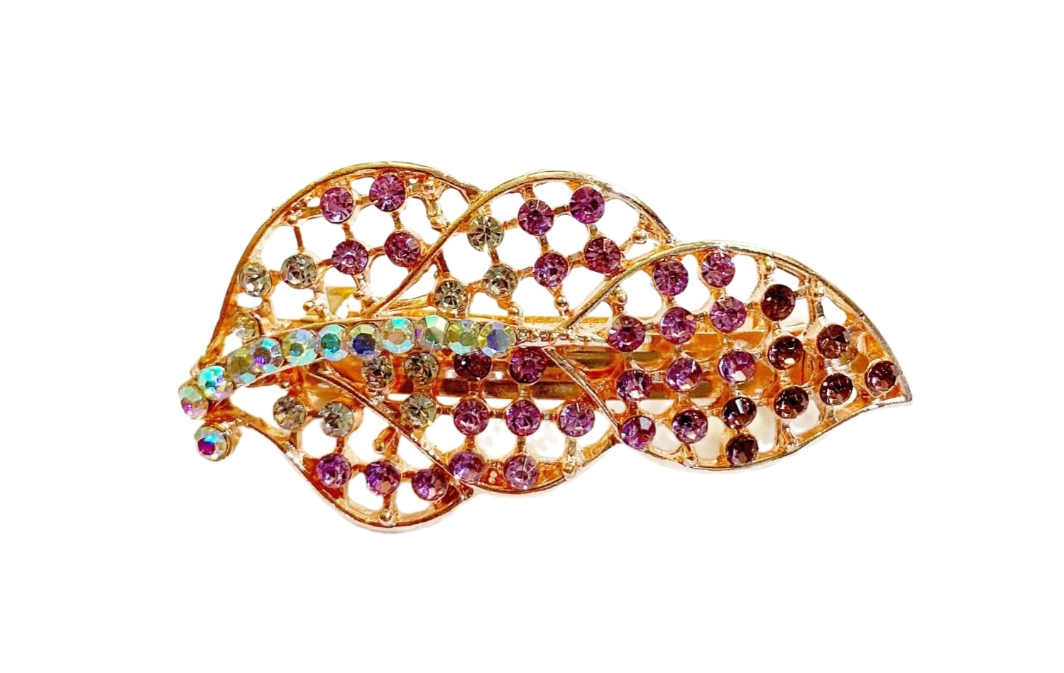 Generic Leaf Inspired Design Hair Barrette Crafted With Rhinestones Purple 3.0"" x 1.25"" x 1.0"" Jw-689 Unique Hair Accessory Vintage Style For Women's Thick Long Hair