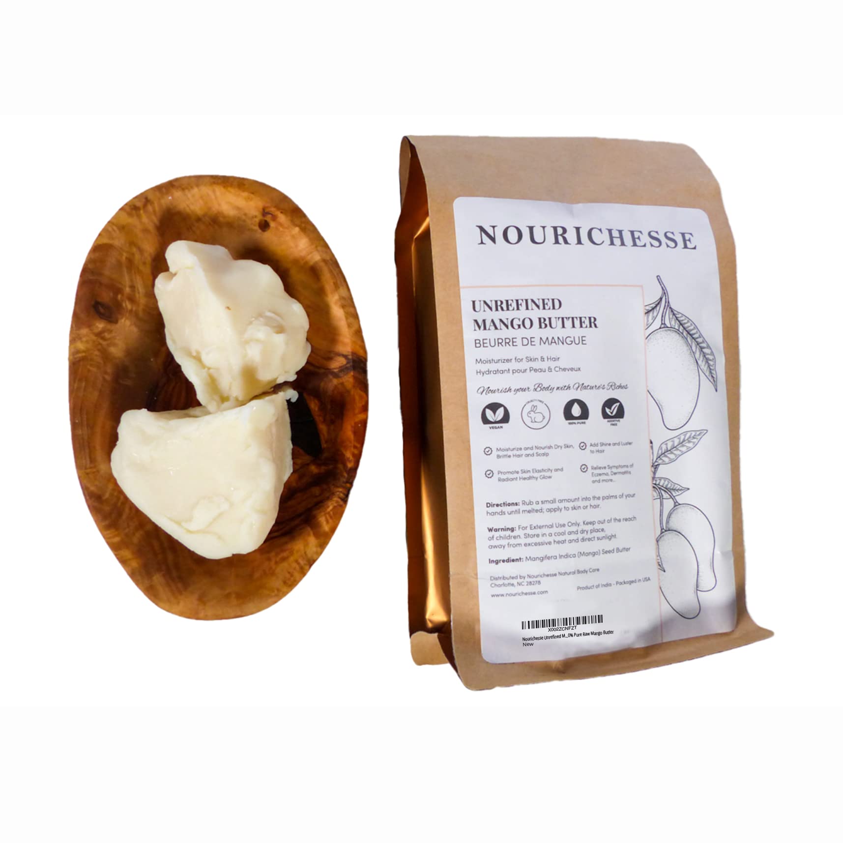 Unrefined Mango Butter - 1LB (16oz) Block, 100% Pure Raw Mango Butter