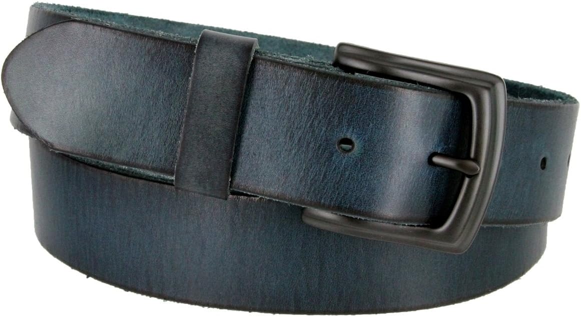 Men's Full Grain Leather Casual Jeans Belt 1-1/2" = 38mm wide BS40-P3926-BLK