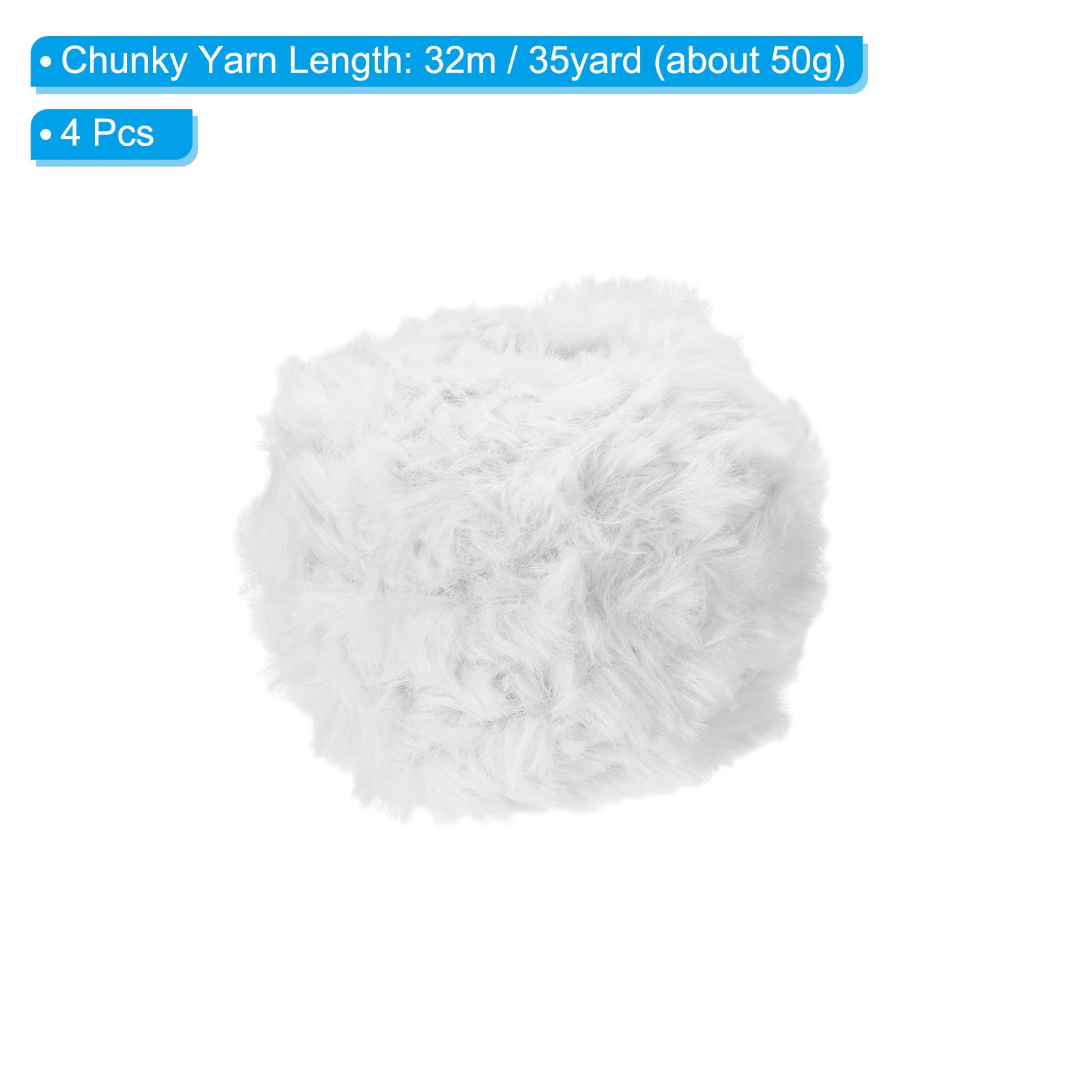 PATIKIL 35yds Faux Fur Yarn, 4 Skeins Super Soft Chunky Fur Yarn, White, 35 yards - Image 2