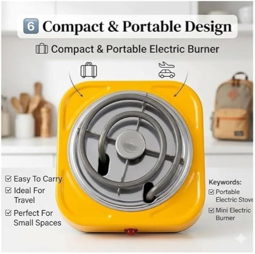 Image of Electric Coil Stove 500W Mini Chulha Hot Plate | Coal Burner, Portable Cooking Heater, Small Stove, Charcoal Burner, Travel for Home & Hostel