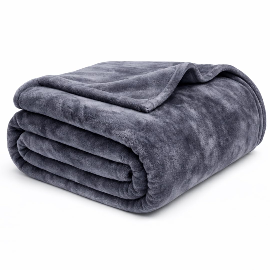 EGYPTO Fleece Blanket Faux Fur Throw for Bed & Sofa – Luxury Extra Soft Fur Brush Fabric – Warm & Cosy Grey Blanket – Versatile Outdoor Blankets Faux Fur Bed Throw King Size (200cm x 240cm, Grey) — image 1