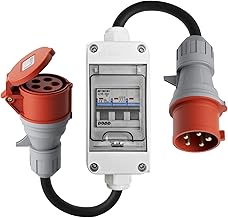 dé CEE Adapter 32A Stecker auf 16A Kupplung mit Leitungsschutzschalter [3-phasig, 400V], 5-Poliger Starkstrom Adapter 32A auf 16A mit Schutzart IP44