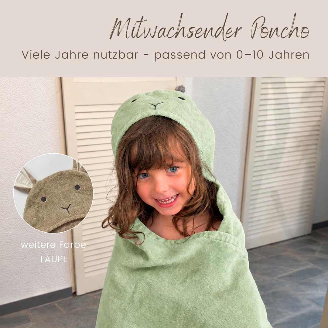 DIKOS Poncho de baño bebé y niños 70x140 cm Toalla con Capucha Conejito niña niño algodón orgánico Rizo Velour Suave Absorbente Regalo Nacimiento Baby Shower Canastilla Toalla Infantil tierna (Menta)