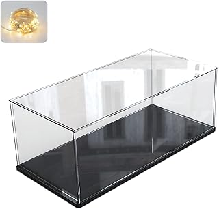 Clear Acrylic Display Case for Lego 42111 Collectibles Thickened Assemble Acrylic Box Dustproof Protection Showcase with Black Wood-Plastic Base and Lamp Beads (17.7x7.9x7.9inch)