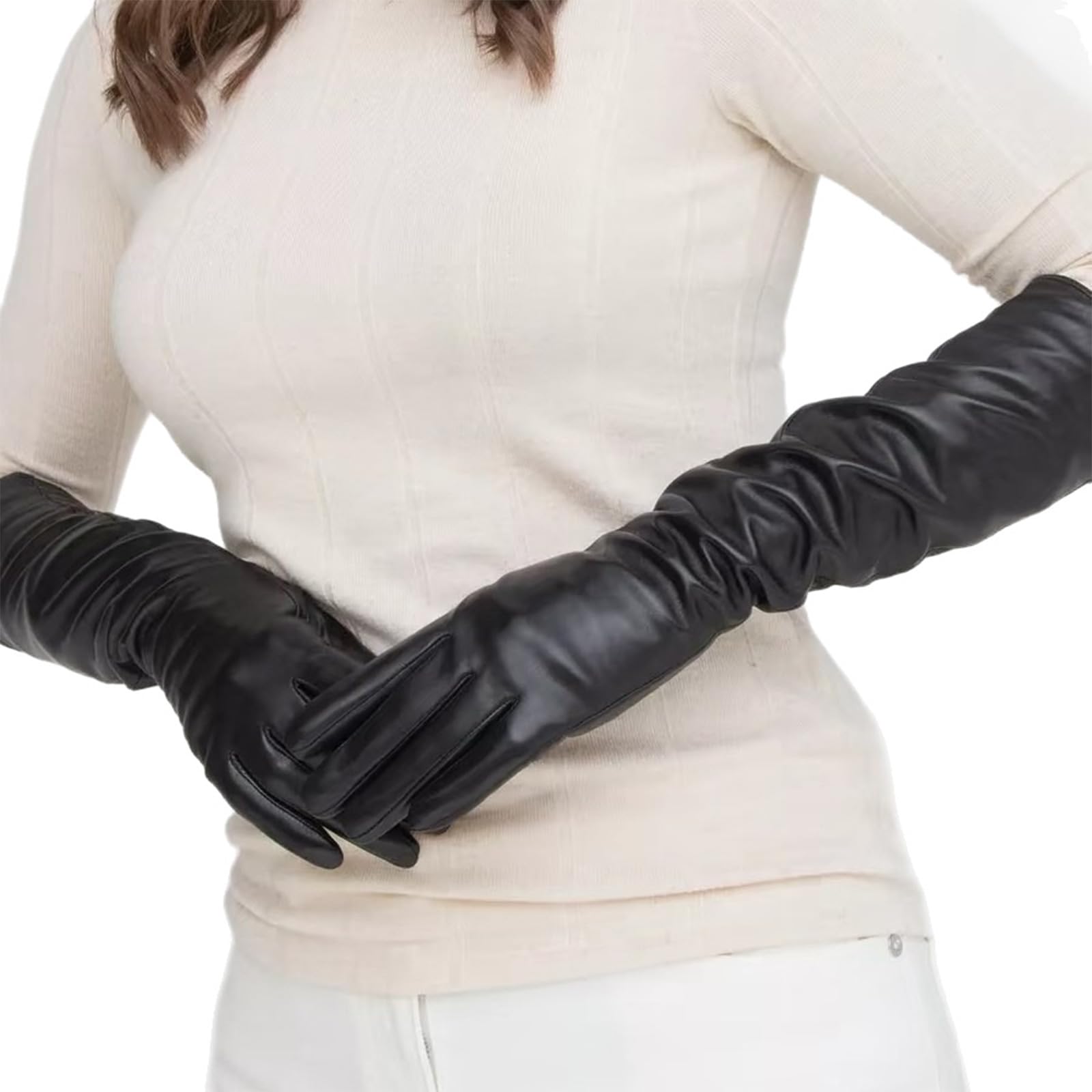 DIEKE Elegant Long Gloves For Women Operas Costume Accessories PU Leather Comfort Wear Professional Stage Performances Gloves