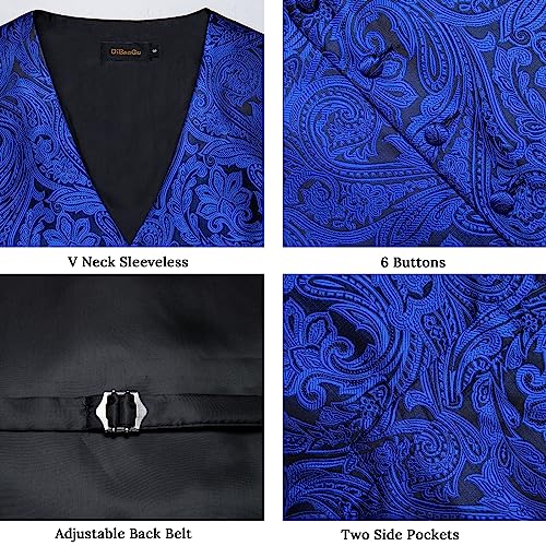 DiBanGu Men's Silk Paisley Vest and Necktie Set 6PCS Pre-tied Bow Tie Formal Waistcoat for Wedding Party3