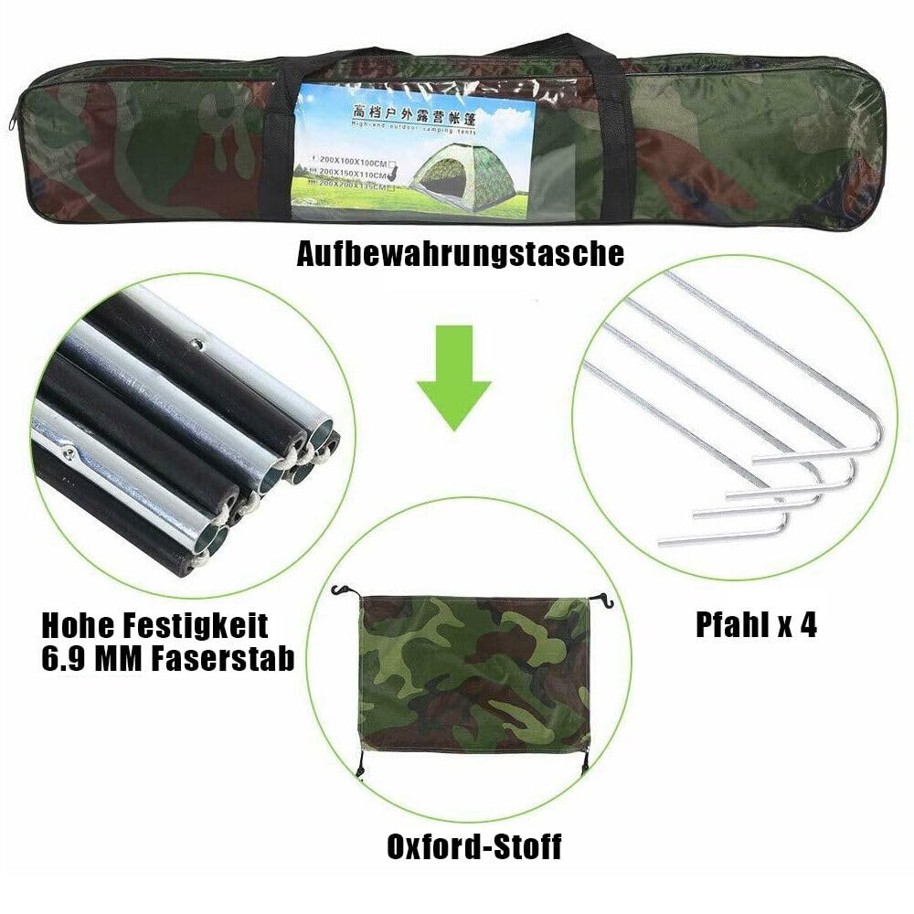 Trintion Wurfzelte Camping Kuppelzelt Wasserdichtes Camouflage Wanderzelt 2-3 Personen Campingzelt mit Tragetasche für Camping Reise Trekking 200x150x110cm